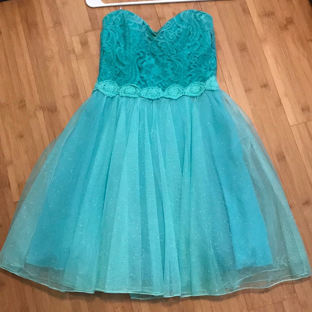 Windsor teal Lace and Sparkle Semi Formal dress